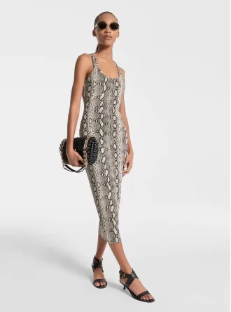 スネークプリント ストレッチジャージー レーサーバックドレス