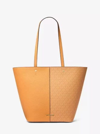 フローラ ラージ シグネチャー ロゴ＆レザー トートバッグ