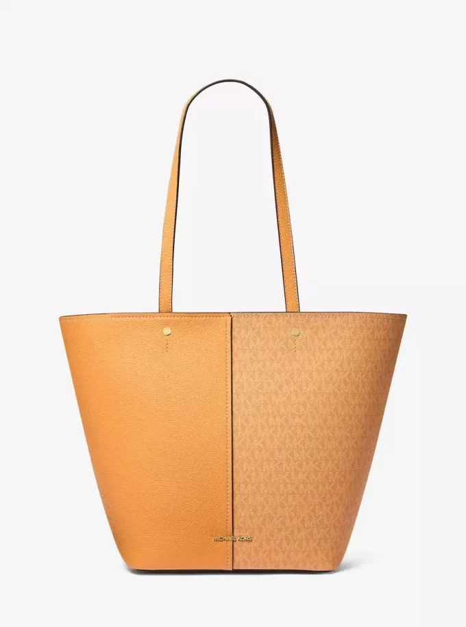 フローラ ラージ シグネチャー ロゴ&レザー トートバッグ フローラ ラージ シグネチャー ロゴ&レザー トートバッグ