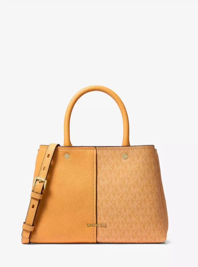 フローラ ミディアム シグネチャー ロゴ＆レザー サッチェル