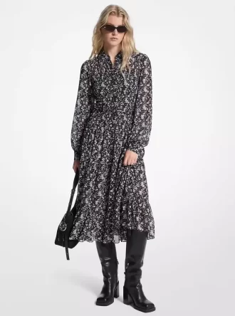 花柄スモックジョーゼットシャツドレス