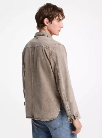 ウォッシュドデニム カーブヘム シャツジャケット