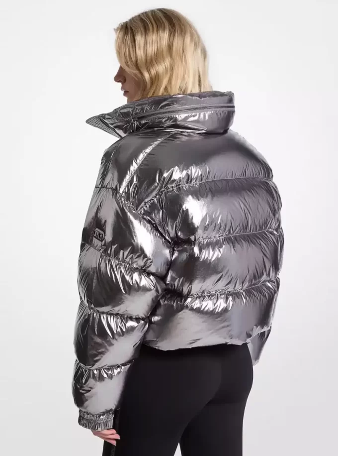 メタリック ナイロン シレ パファー ジャケット