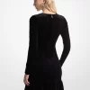 スモックストレッチベルベットドレス