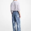 ハンドスプラッター加工のブリーチデニムワイドレッグジーンズ