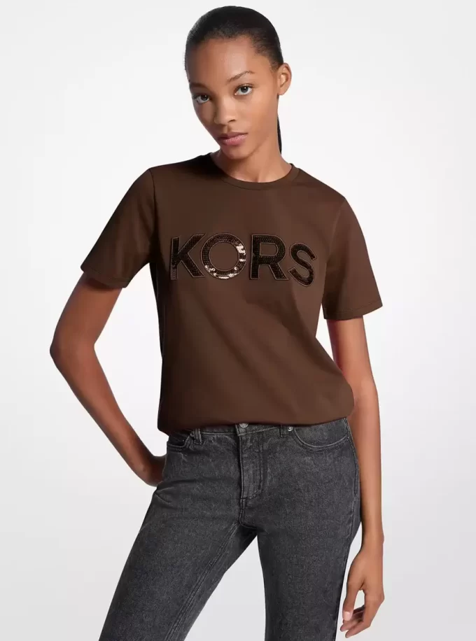 スパンコールロゴコットンTシャツ