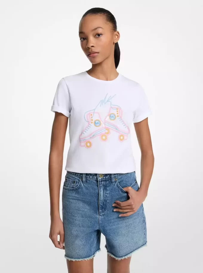 スパンコールグラフィックコットンTシャツ スパンコールグラフィックコットンTシャツ